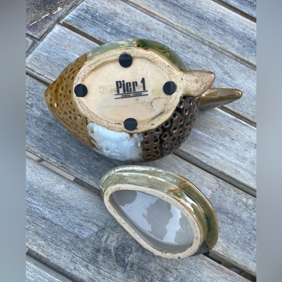 Pier 1 Imports Fish Stoneware Pottery Lidded Jar / Candy Dish - Picture 8 of 8
